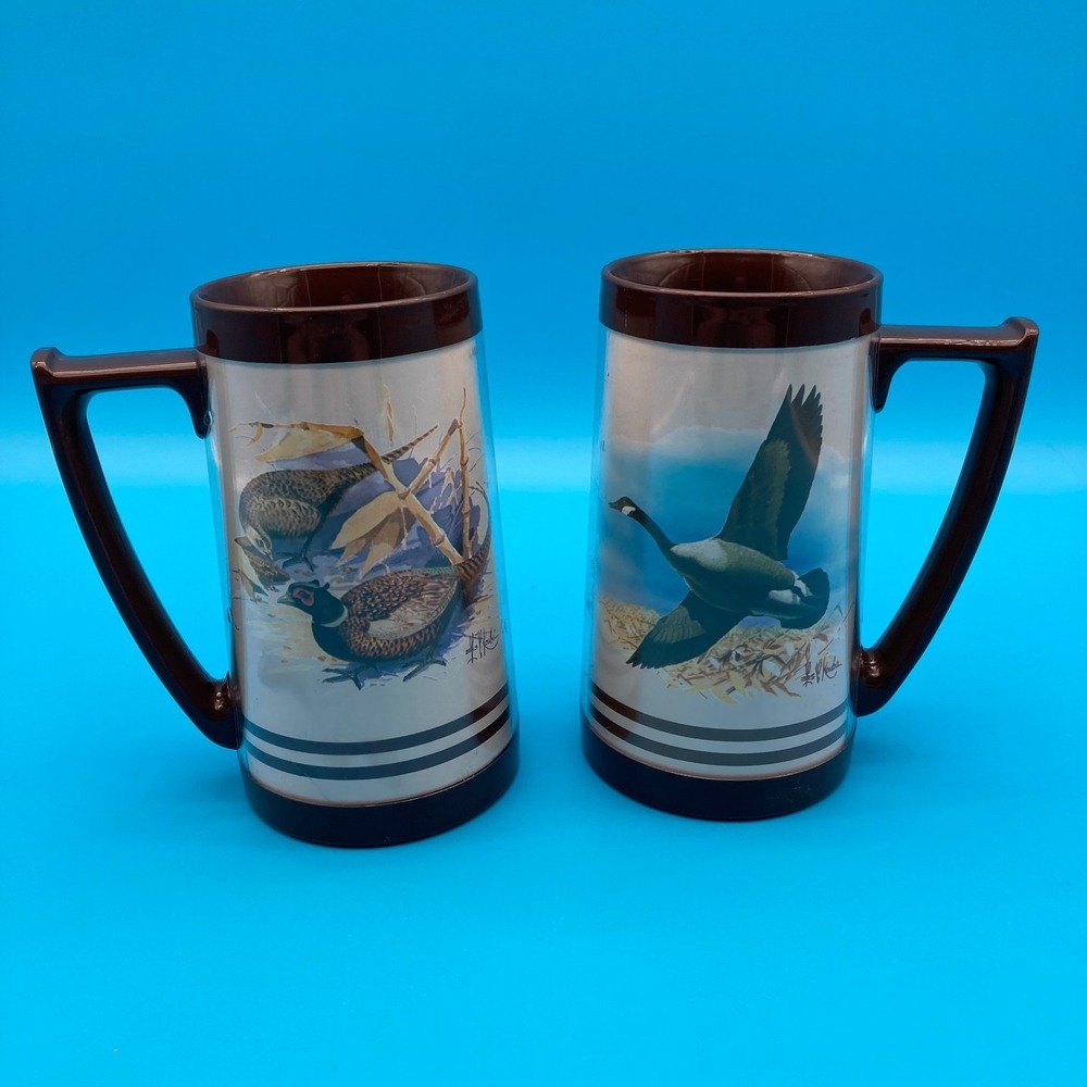 Vintage Thermo-Serv Les Kouba Wildlife Mugs - Set of 2 (Goose & Pheasant)